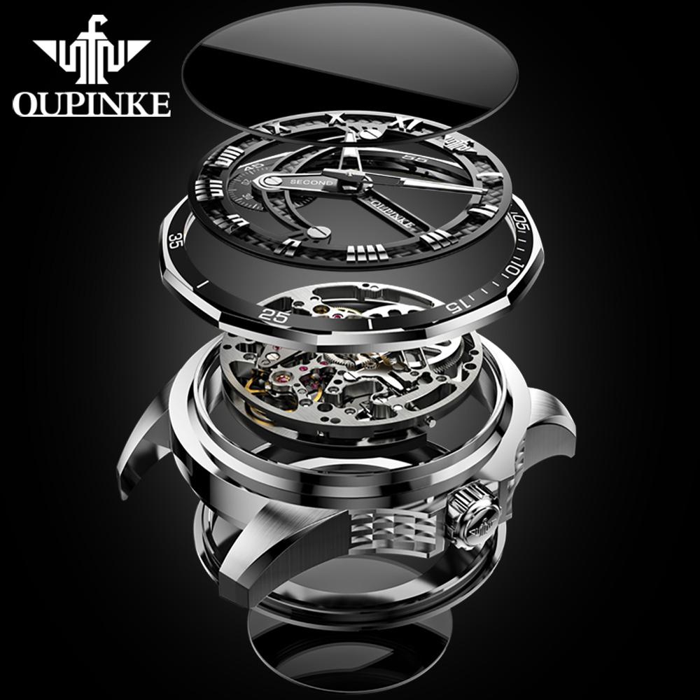 Fashion Leader Brand OUPINKE Luxury Men's Mechanical Wristwatch Automatic Watch Men Skeleton tungsten steel Sapphire Waterproof