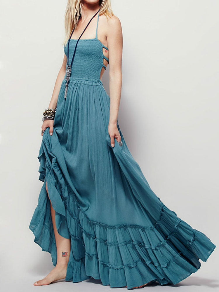 Beach Sexy Dresses, Bohemian Cotton, Backless Long Maxi Dress