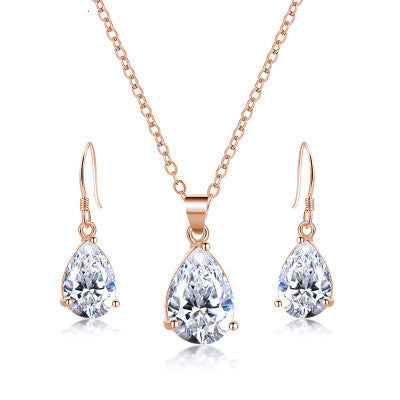 Direct Selling Zircon Earrings Necklace Set Drop Earrings 925 Ear Hook Ear Jewelry Clavicle Chain Wholesale Gifts