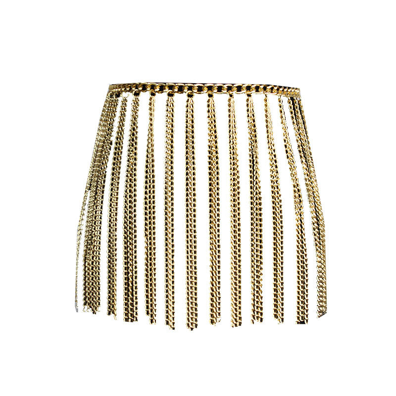 Metal Small Waist Chain Women's Skirt Decorated With Fringed Belt