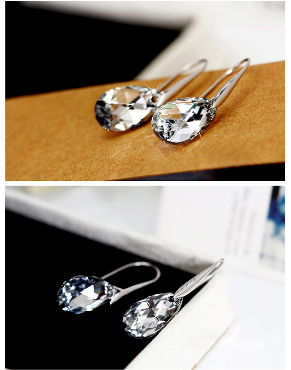 Drop-shaped Austrian Crystal Ear Hook Earrings