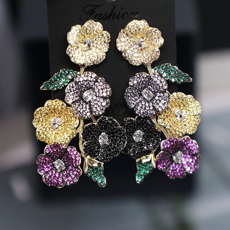 New Plant Flower Fashion Earrings Color Zirconium