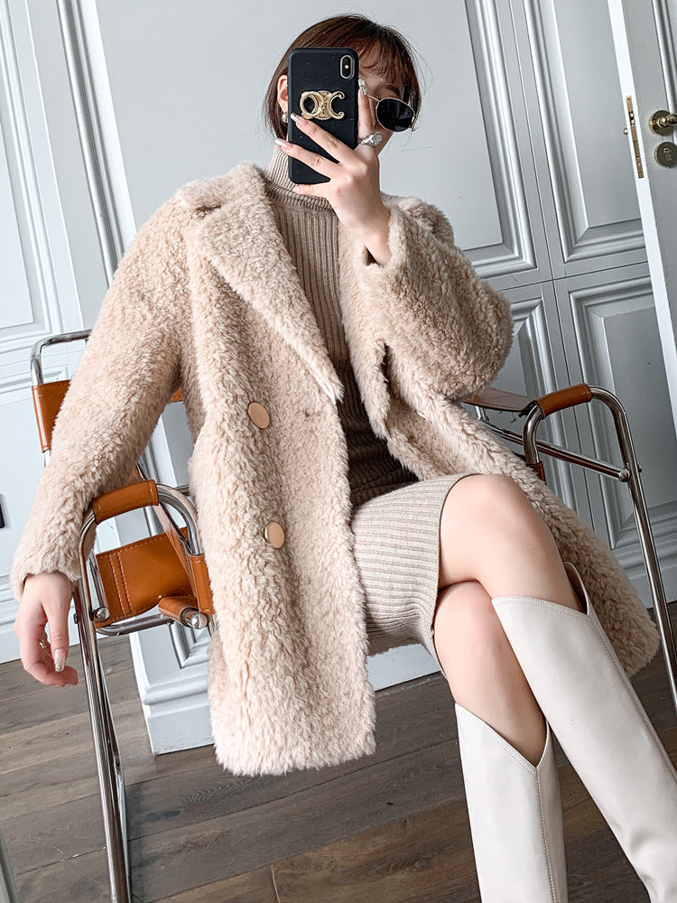 Loose Casual Lamb Fur Coat And Wool One