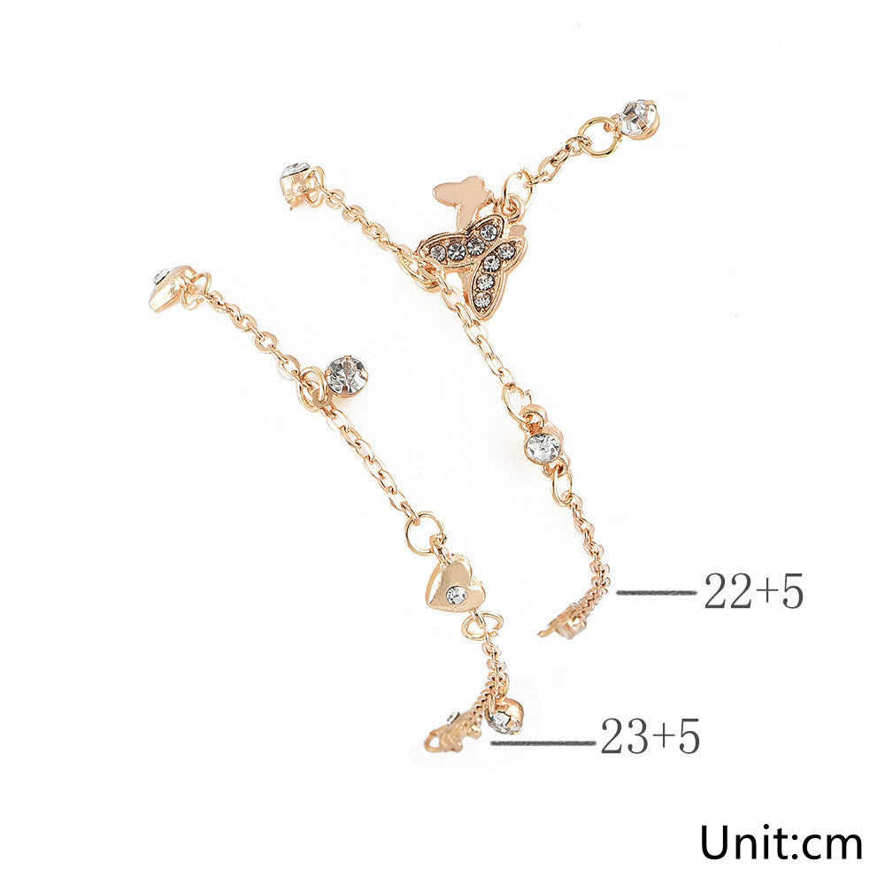 Women's Fashion Butterfly Love Multilayer Anklet