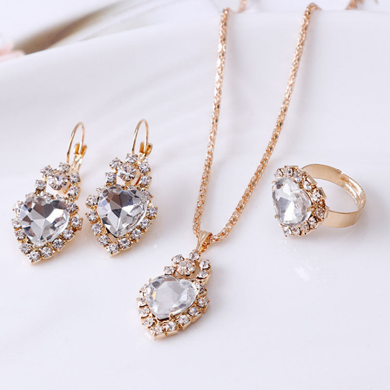 Water drop rhinestone necklace earrings ring set