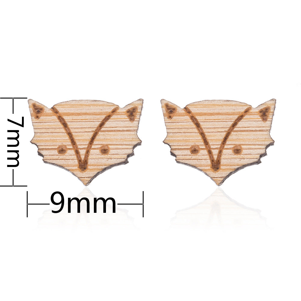 New Cute Sweet Fox Wooden Stud Earrings