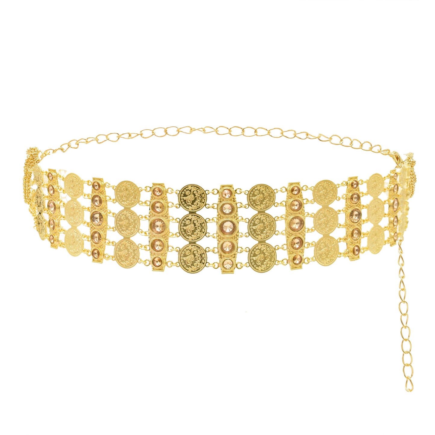 Women's Alloy Gold Plated Diamond Three Layer Wider Waist Chain