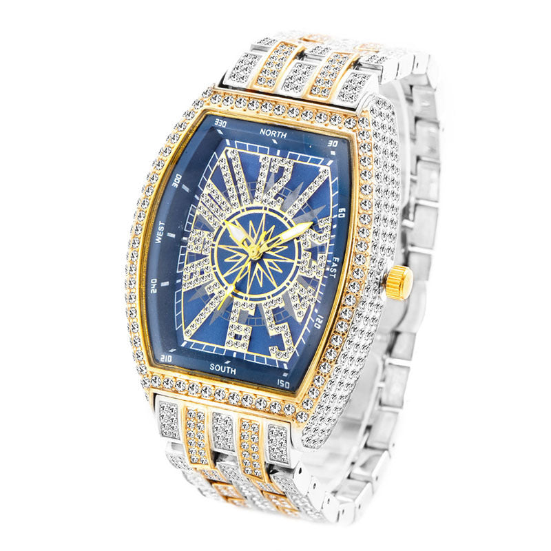 Fashion Personality Full Diamond Barrel Digital Men's Watch