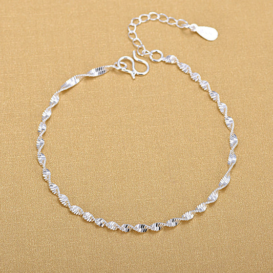 Ladies Silver Wave Water Pattern Bracelet Anklet