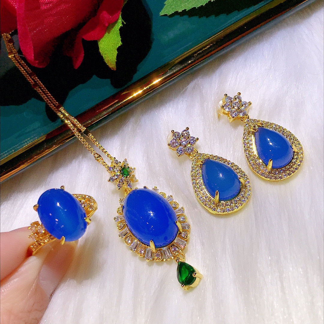 Luxury Sapphire Blue Chalcedony Set