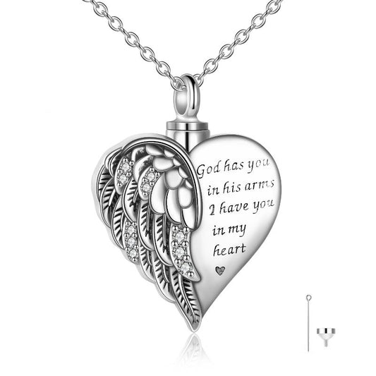 Sterling Silver Guardian Angel Wings Urn Necklaces for Ashes Cremation Memory Jewelry for Women Men