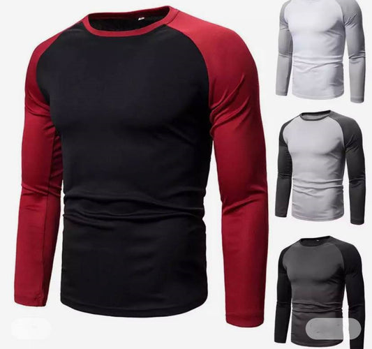 Men's Color-block Long-sleeved Top With Stitching Round Neck