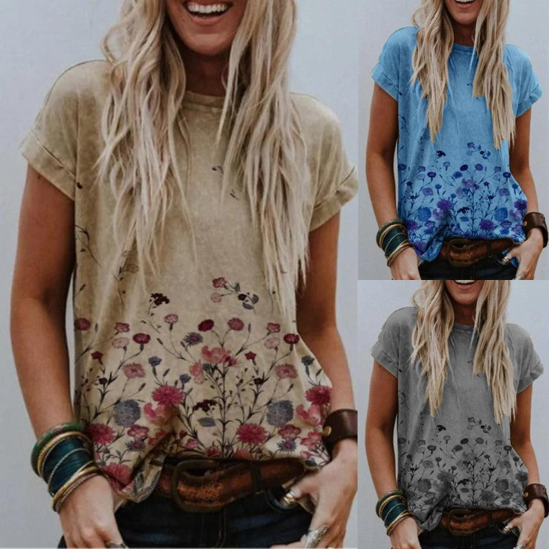 Summer New Style European And American Women's Short-sleeved Printed T-shirt