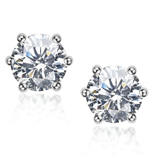 Fashion Sterling Silver Classic Six-claw Moissanite Stud Earrings