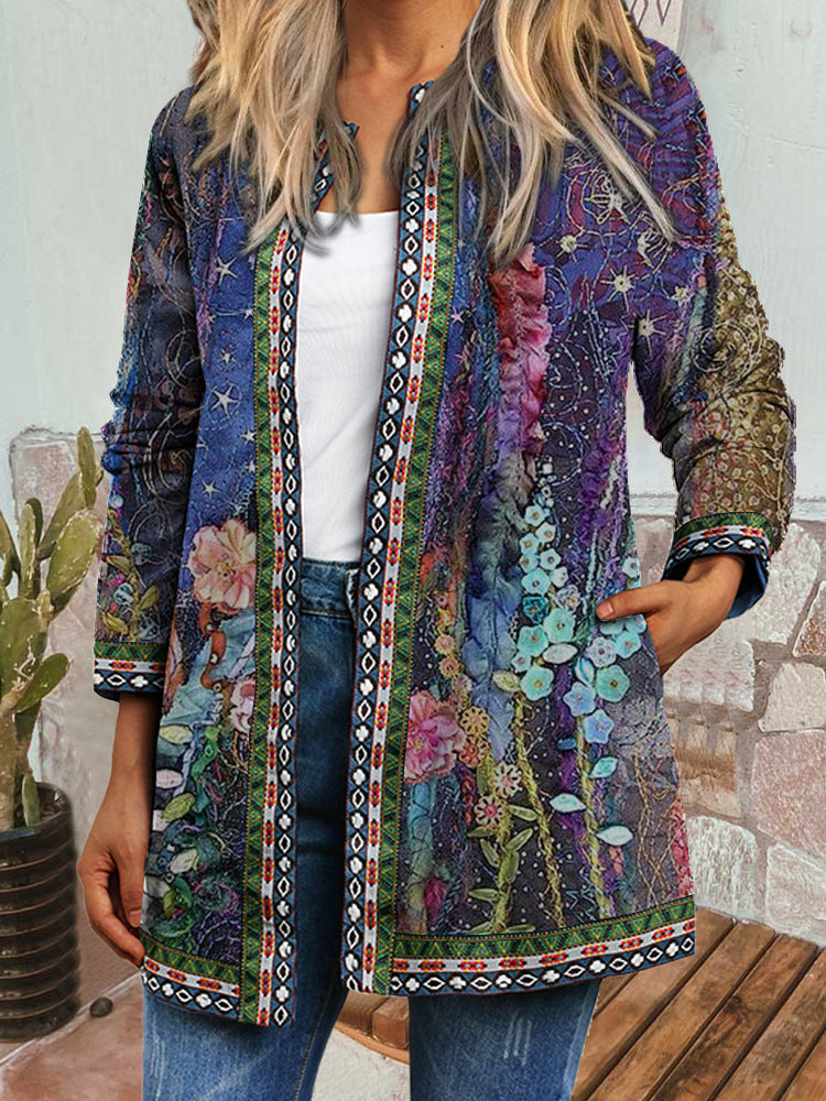 Vintage Ethnic Printed Long Sleeve Coat