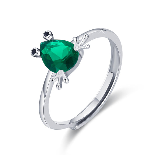 Sterling Silver Frog Green Cubic Zirconia Rings