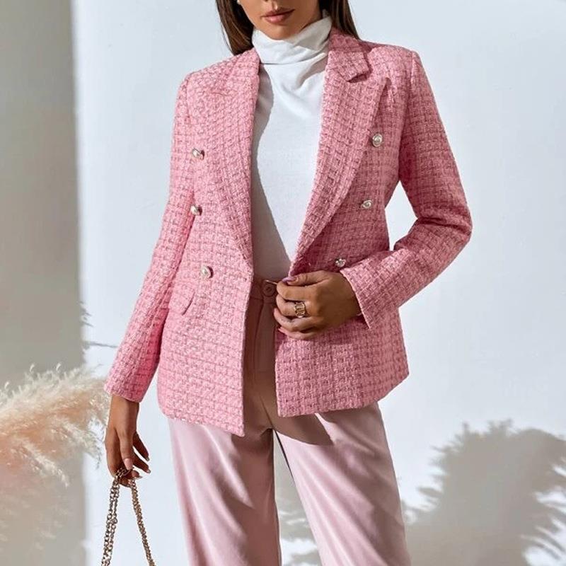 Women's Woven Double Breasted Blazer Multicolor