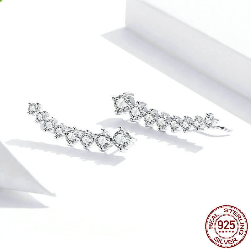 Shiny Beam S925 Silver Stud Earrings Fashionable Diamond Sterling