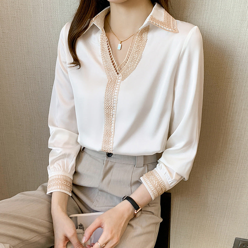 Lapel Commuter Western Chiffon Shirt Top