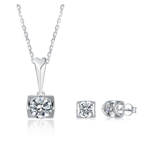S925 Sterling Silver Inlaid Moissanite Stud Necklace Two Piece Set