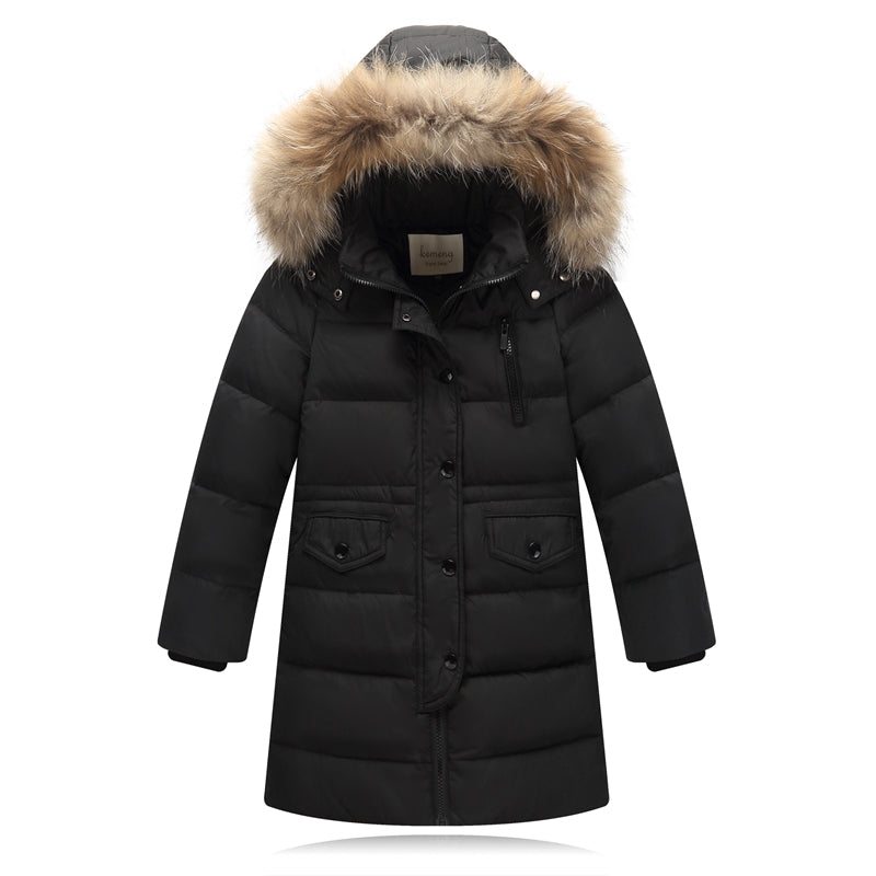 Children's Down Jacket Girls Mid-length Thick Fur Collar Men