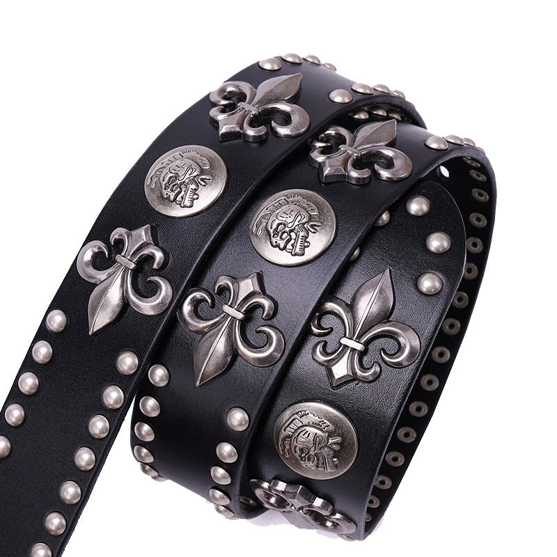 Studded Leather Men's First Layer Cowhide All-match