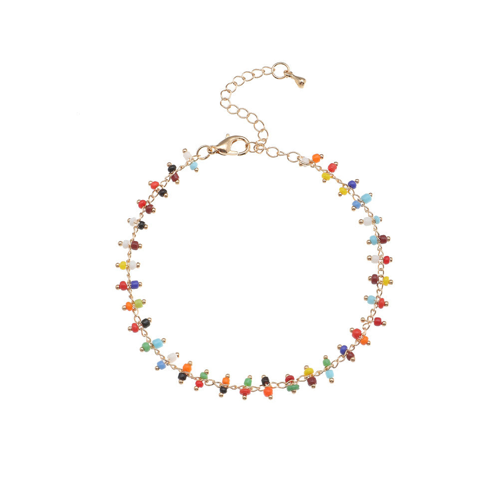 Bohemian Industry Ethnic Style Colored Rice Bead Anklet