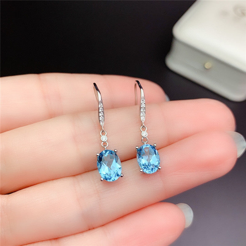 Fashion Natural Aquamarine Topaz Ear Hook Earrings