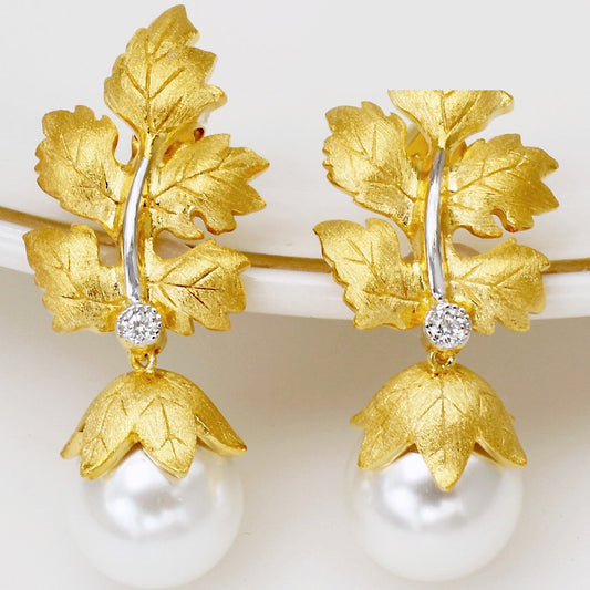 925 Silver Gold Leaf Bead Earrings