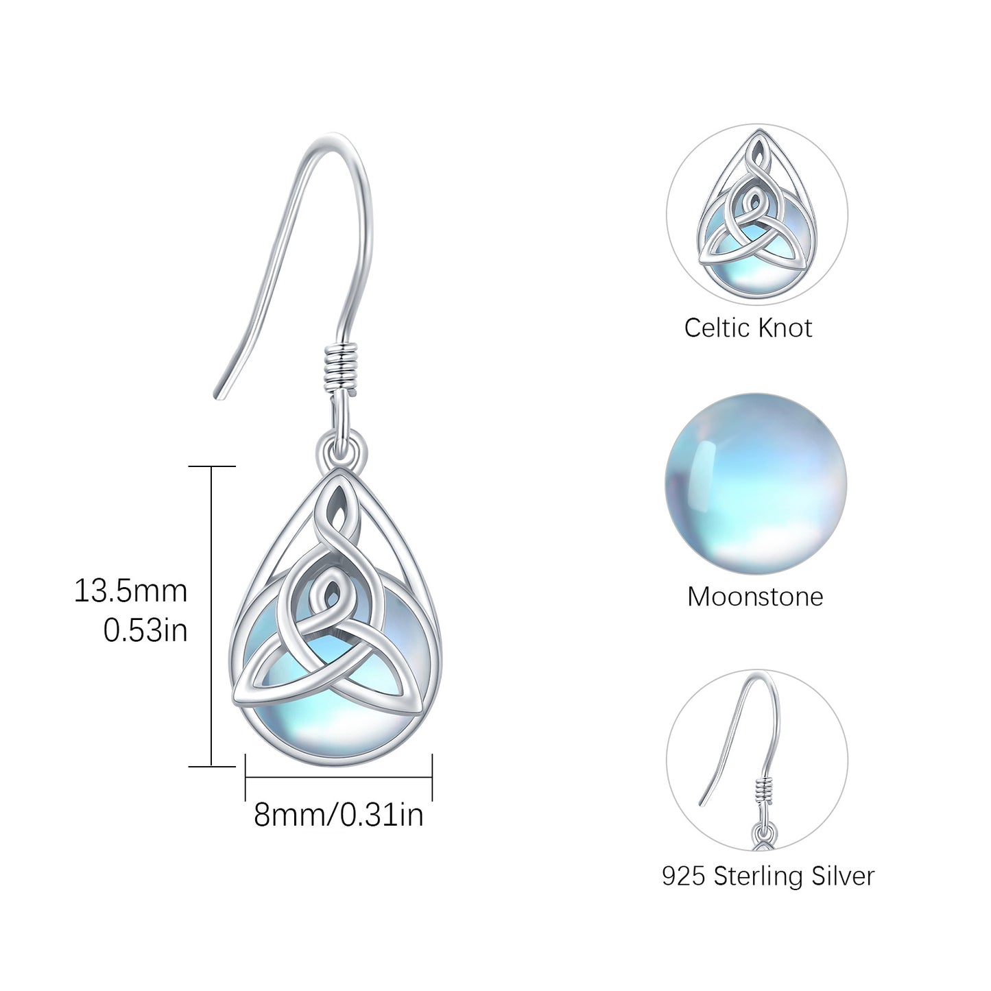 Celtic Moonstone Earrings 925 Sterling Silver Celtic Knot Moonstone Dangle Earrings Teardrop Moonstone Jewelry Gifts for Women Teens