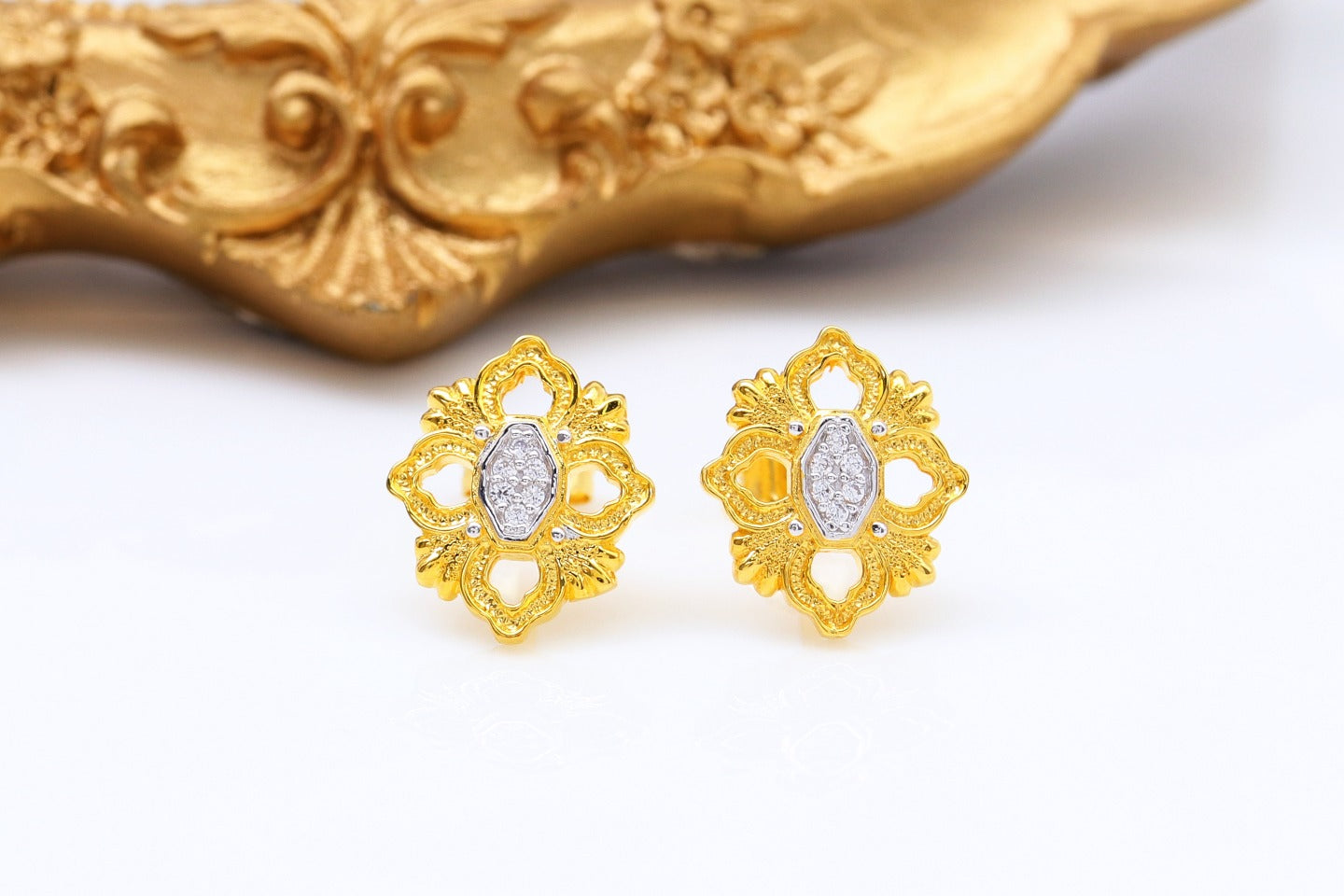 Creative 925 Silver Gold Single Flower Stud Earrings