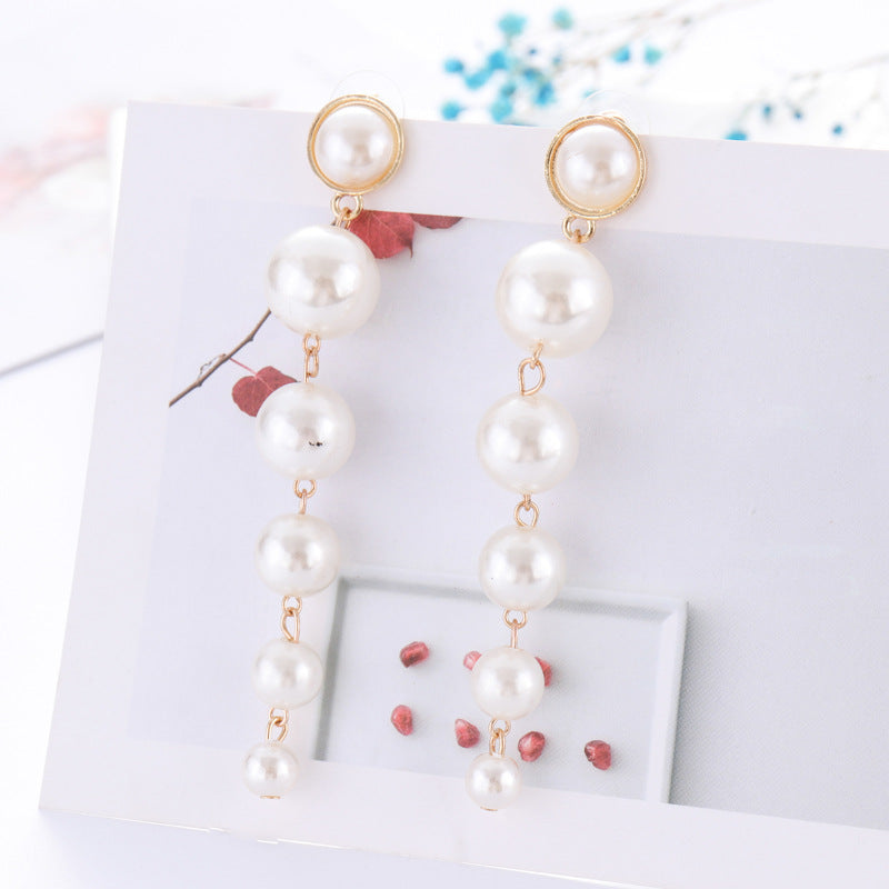 Personalized Simple Size Pearl Long Tassel Earrings Korean Wild Earrings