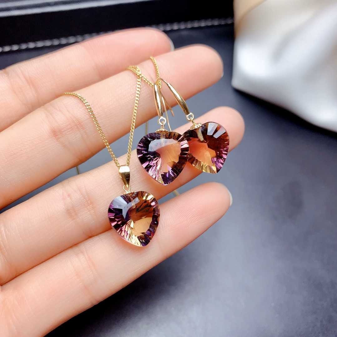 Fashion Amethyst Female Pendant Earring Set