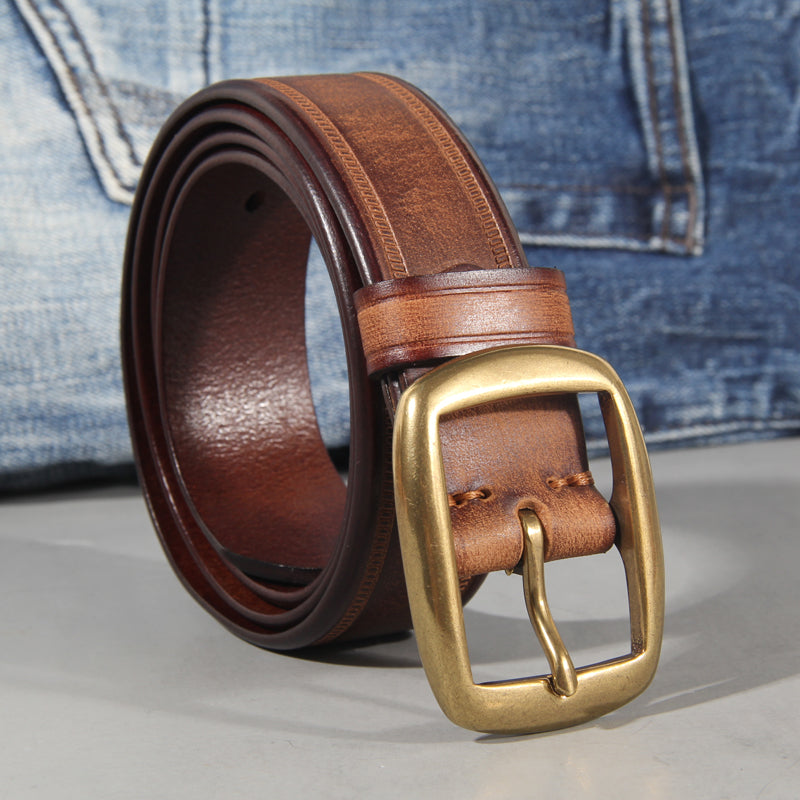 Men's Vintage Cowhide Pin Buckle Leather Men's Jeans Belt