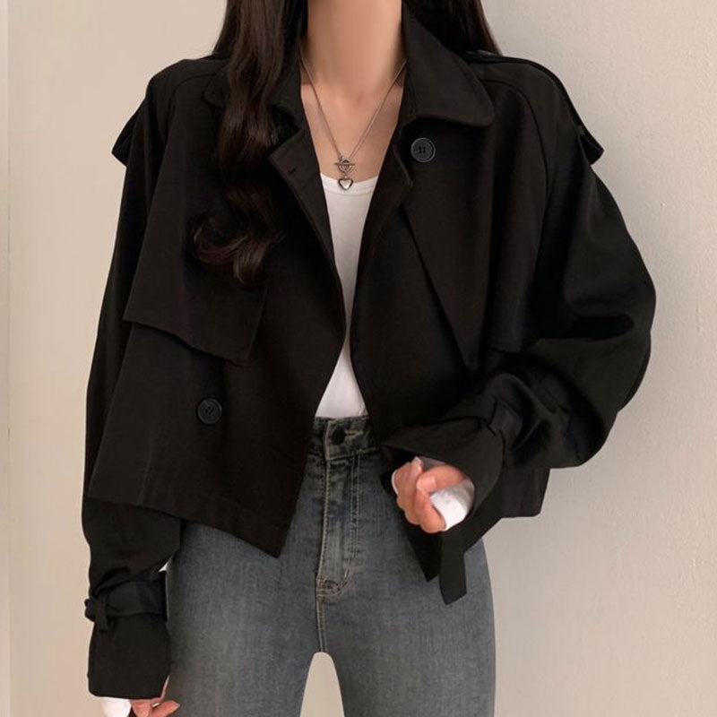 Vintage Style Suit Collar Double Breasted Loose Coat