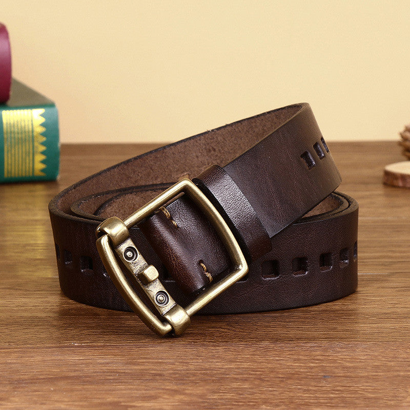 Personality Leather Pure Copper Cowhide Youth Retro Handmade Youth Belt