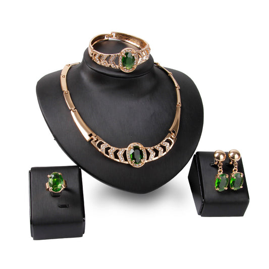 Wedding Accessories Four-piece Set, Necklace, Earrings, Bracelet, Ring Set