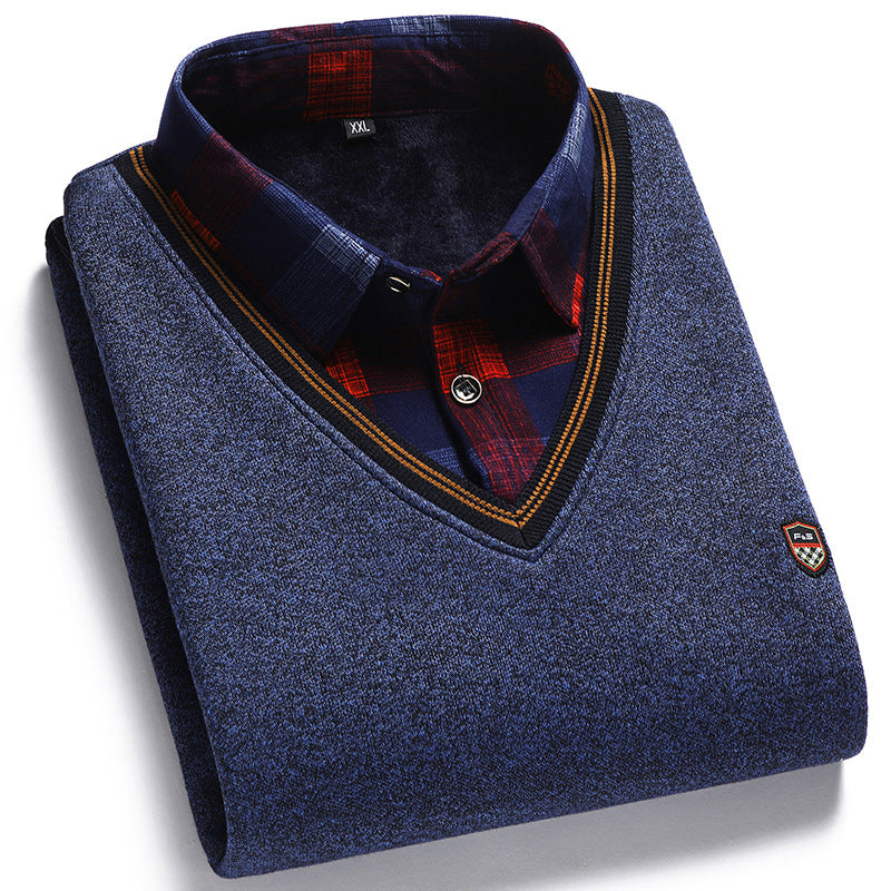 Men's Fake Two-piece Shirt Collar Sweater