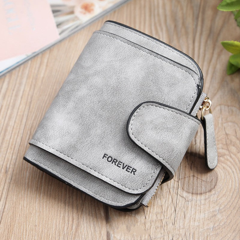 Simple Short Solid Color Three Fold Magnetic Buckle Wallet Multi Card Large Capacity Women's Purse