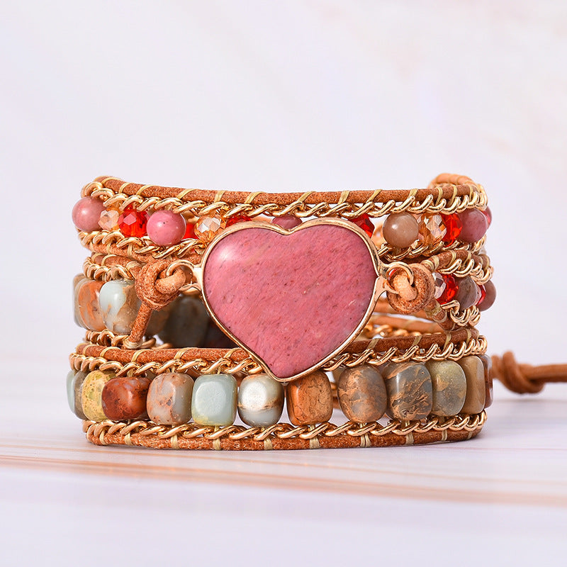 Luxury Natural Stone Heart-shaped Winding Bracelet With Jasper Crystal