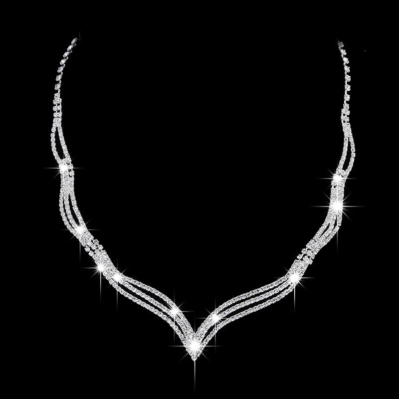 Bridal Jewelry Necklace Two-piece Set With Rhinestones