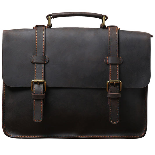Simple First Layer Cowhide Backpack Briefcase Men And Women Leather Shoulder Messenger Bag