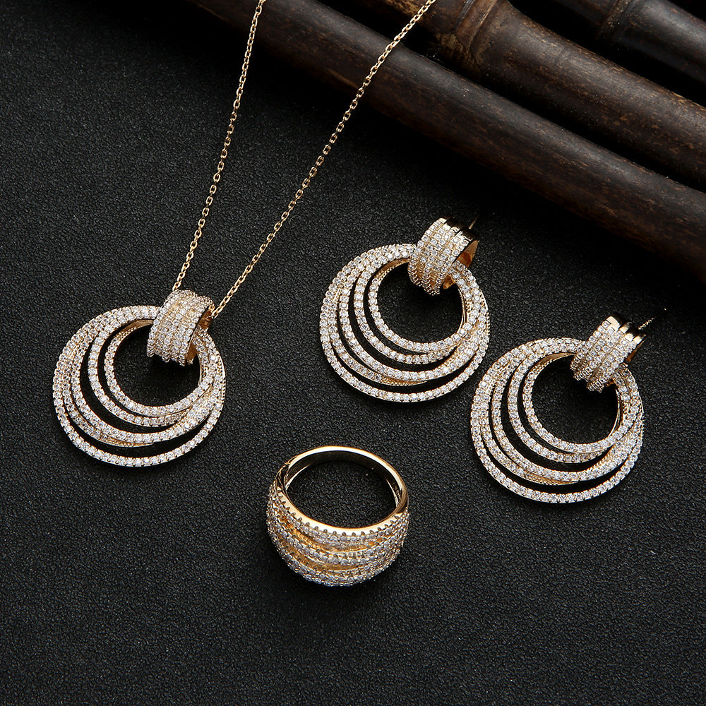 Micro Inlaid AAA Zircon Ring Earrings And Necklace Set