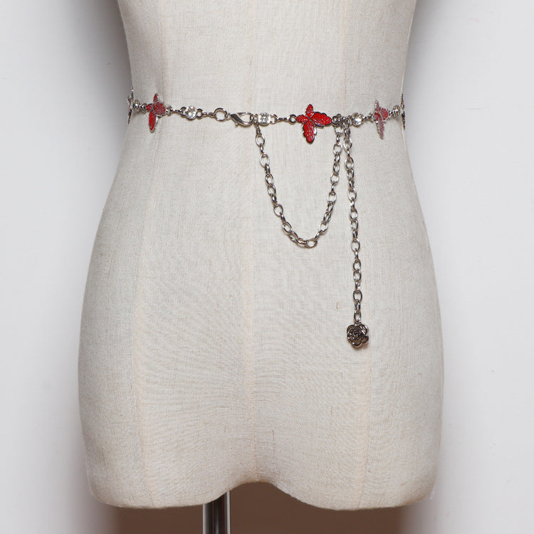Metal Waist Chain Women's Thin Belt With Skirt Butterfly Decoration Dress