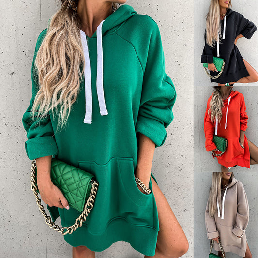 Autumn And Winter Mid-length Sleeve Hooded Sweater