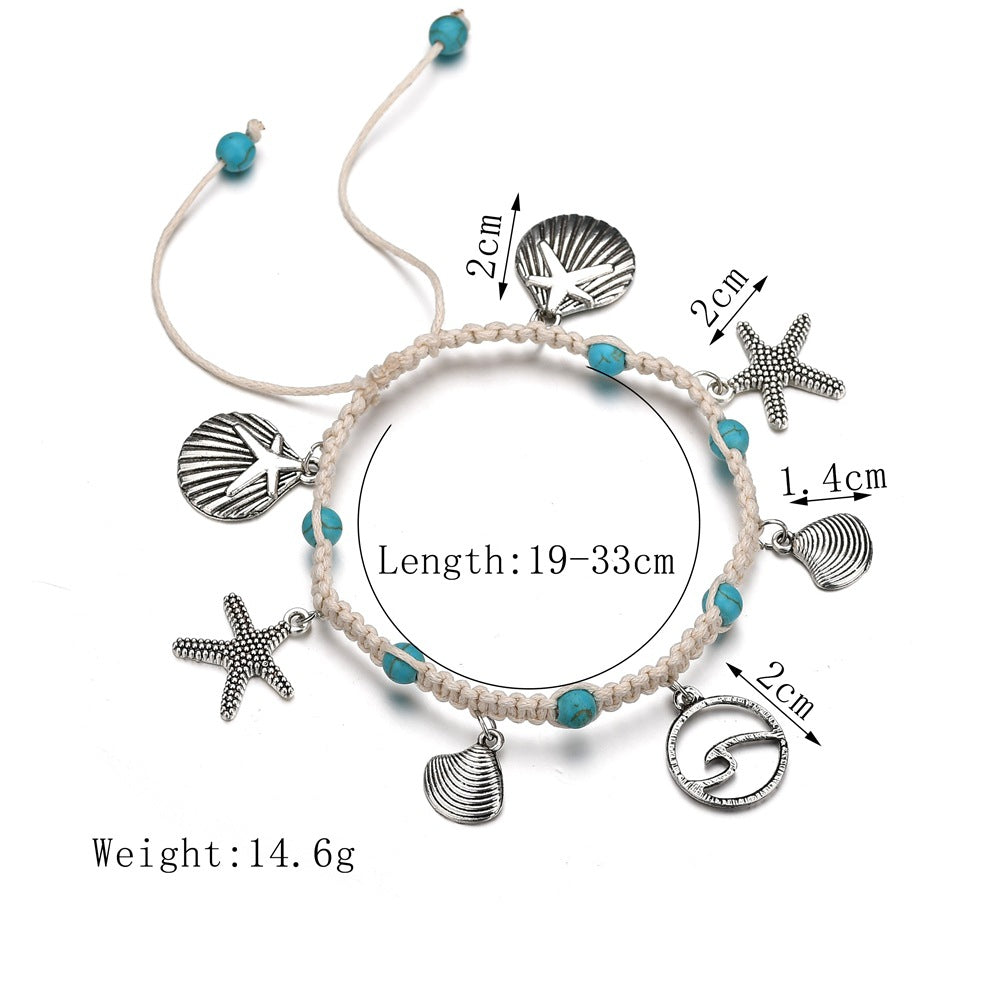 Knotted Shell Conch Turquoise Alloy Pendant Anklet Personalized Fashion Foot Chain