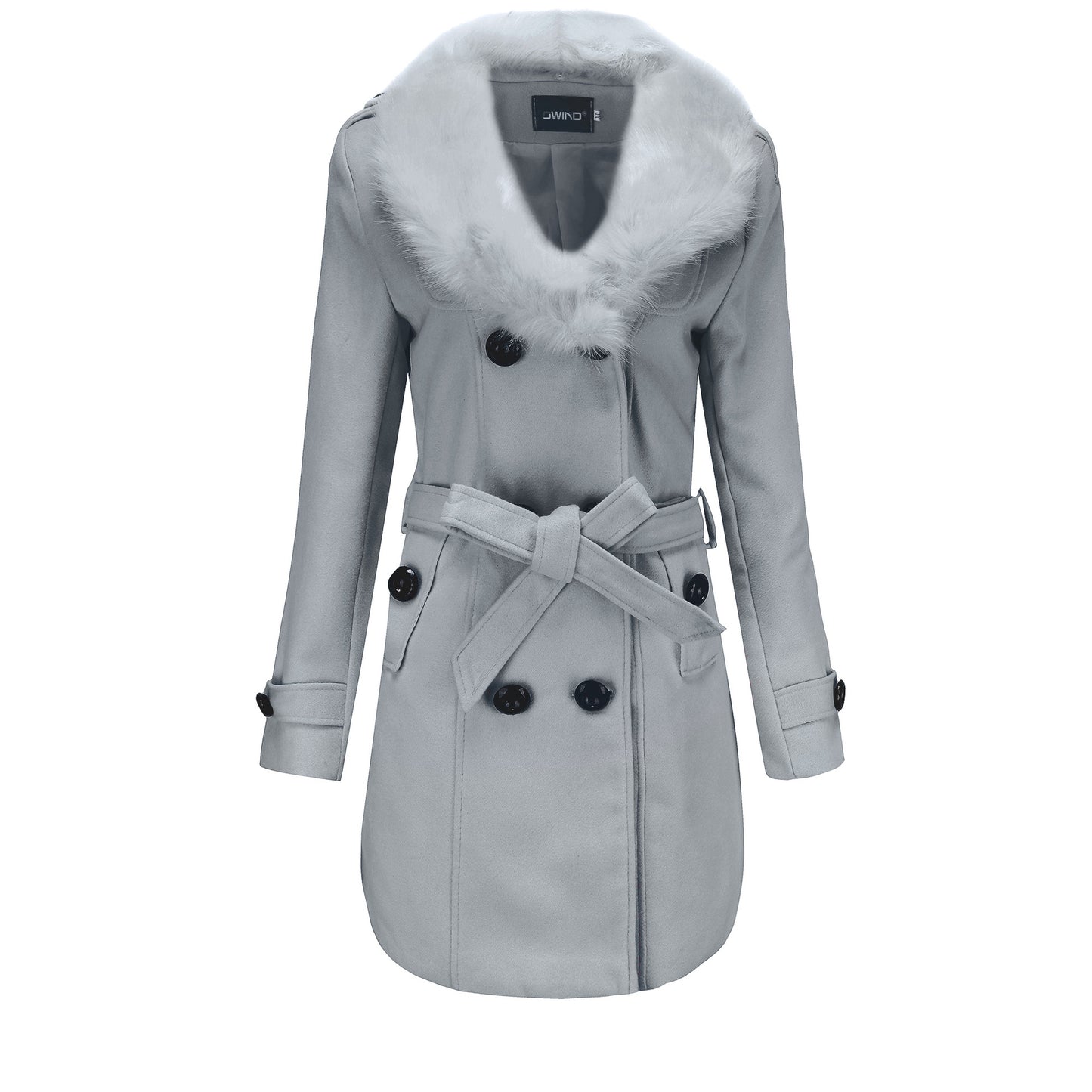 Woolen Coat Mid Length Women's Trench Coat With Large Fur