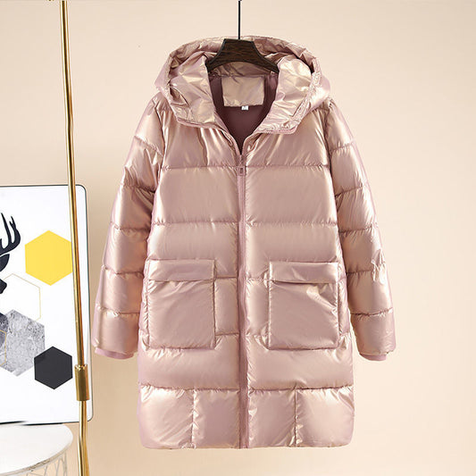 Glossy Mid-length Down Padded Jacket Women Look Thin