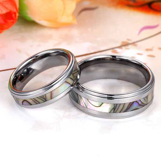 Tungsten Inlaid Shell Couple Rings Simple And Sweet