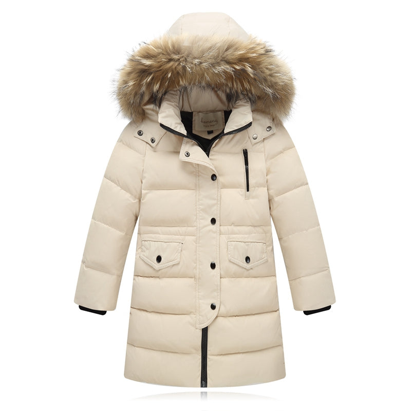 Children's Down Jacket Girls Mid-length Thick Fur Collar Men